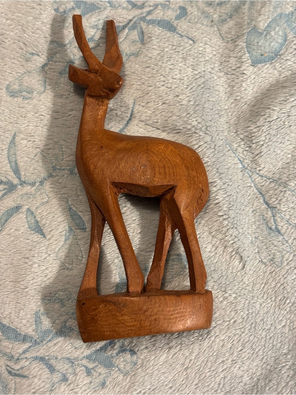 Hand-Carved Wooden Deer Figurine in Warm Brown